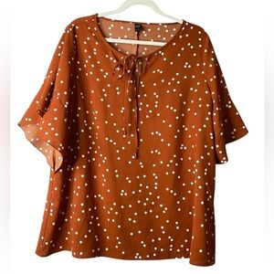 Emery Rose Rust Polka Dot Tie-Neck Blouse | Size Large